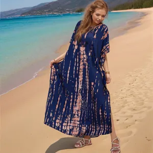 Women beach cover up tie dye maxi dress summer vacation long kaftan plus size sundress