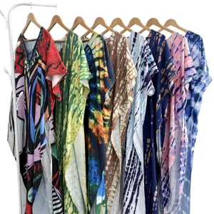 Boho tie dye beach cover up kaftan long maxi dress summer vacation resort wear kaftans for women