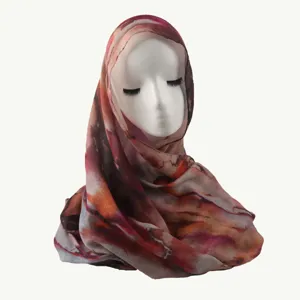 Elegant abstract printed modal hijab scarf for women, soft lightweight fabric head wrap daily wear.