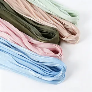 Breathable shiny satin crinkled long scarf hijab, multi-color Muslim headscarf for women new.