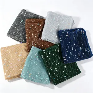 Multicolor women sequin metallic pleated long scarf shawl lightweight breathable fashion wrap accessory.