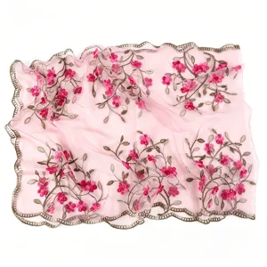 Lightweight nylon embroidered floral long scarf women fashion breathable comfortable shawl.