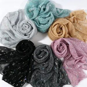 Women shiny sequin metallic long scarf lightweight breathable shawl detail view multi color options.