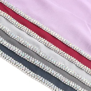 Chiffon hijab scarf featuring elegant rhinestone chain edging in multiple solid colors.