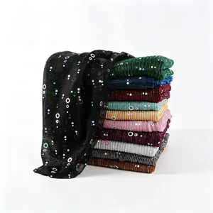 Detail view of women daily sequin metallic polyester long scarf spring summer breathable shawl