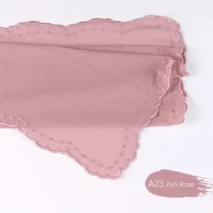 Elegante hijab de gasa bordado con borde ondulado, hermoso pañuelo musulmán para mujer.