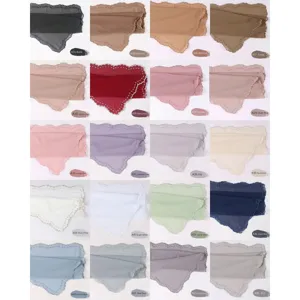 Pañuelo de Chifón Perla Bordado Borde Ondulado Hiyab Musulmán Chal Tocado Multicolor