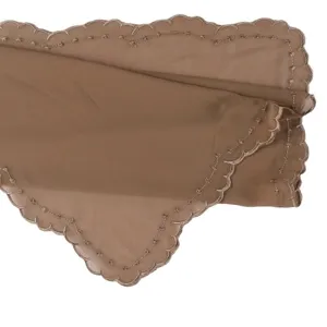 Pañuelo hijab de gasa marrón bordado con borde de encaje festoneado chal musulmán elegante