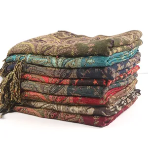 Classic paisley jacquard tassel scarf, soft imitation cashmere long shawl for all seasons.