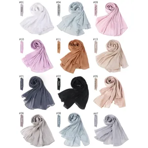 Solid color crinkled silk scarf, breathable cooling shawl for women summer daily wear.