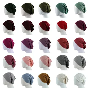 Modal solid color beanie hat multi-color display breathable soft head cover for women