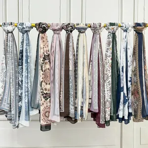 Chiffon printed ethnic style shawl scarf, elegant seaside beach sun protection accessory.