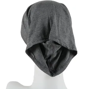 Detailed back view of dark grey modal hijab inner cap, showing soft drape and stretch fabric.