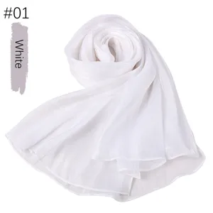 Solid white crinkle long silk scarf, breathable and elegant accessory for women daily wear.