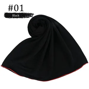 Black mercerized cotton hijab scarf with red trim, breathable stretchy solid color shawl.