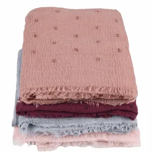 Solid color cotton linen scarf crinkle tassel shawl lightweight breathable hijab wrap