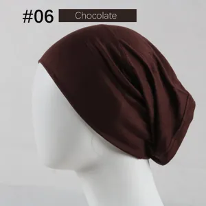Modal solid color beanie cap for women, stretchy chocolate underscarf hijab hat daily wear.