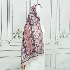 Sciarpa hijab in chiffon con stampa floreale etnica scialle lungo leggero da donna quotidiano