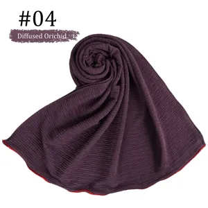 Elegant solid color striped textured scarf with red edge trim breathable cotton shawl