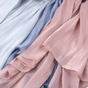 Solid color crinkled long scarf breathable shiny silk hijab Malaysia shimmer scarf main view