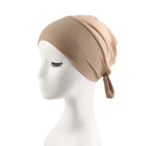 Women silky cotton breathable mesh turban cap detail view, comfortable headscarf design.
