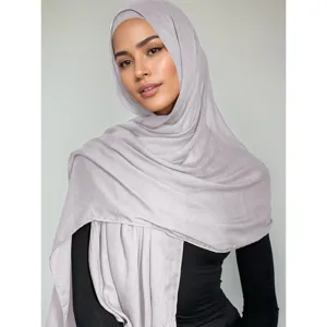Light grey modal solid color hijab breathable thin shawl versatile cotton linen scarf for women