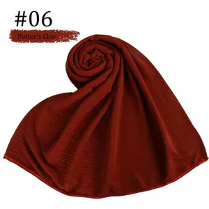 Dark red pleated scarf detail, breathable mercerized cotton hijab with rhinestones.