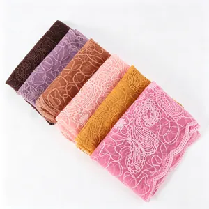 Solid color thin embroidered flower lace scarf, elegant women sun protection shawl.