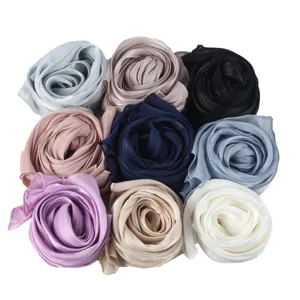 Multi-color island satin crinkle long scarf set, elegant rose shaped display main image.