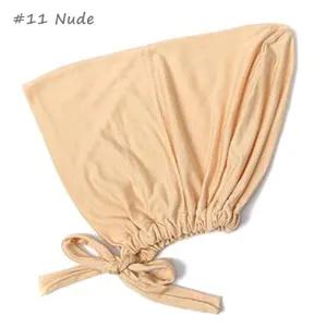 Gorro de atar de modal color sólido hiyab gorro interior elástico ajustable pañuelo nude