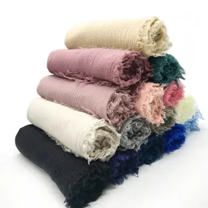 Sciarpa Hijab Tinta Unita Crinkle in Viscosa da Donna Leggera Morbida Nappa Avvolgitesta Scialle Lungo Quotidiano