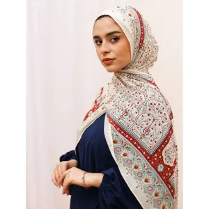Chiffon printed ethnic style shawl scarf, versatile headscarf for beach and sun protection.