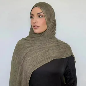 Damen knitterfreies einfarbiges Viskose Hijab atmungsaktives strukturiertes Kopftuch.