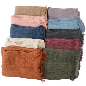 Solid color pleated rayon long scarf multi-color set, soft texture and elegant daily wear.