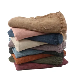 Crinkle rayon scarf set featuring solid colors and soft fringe design for women daily wear.