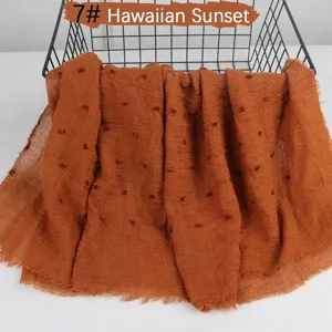 Solid color lightweight breathable cotton linen crinkled tassel scarf shawl for women.