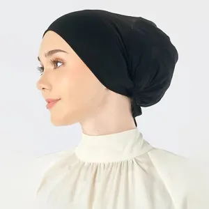 Women black breathable turban cap stretch mesh bonnet casual head wrap stylish daily wear new