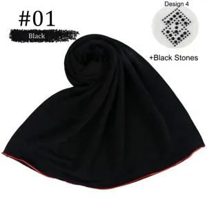 Solid color mercerized cotton hijab with rhinestones and red edge for women fashion daily wear