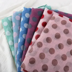 Classic polka dot cotton linen scarf shawl, vintage French style multi-color fashion wrap.