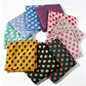 Classic retro polka dot scarf stylish cotton linen feel long shawl head wrap for women