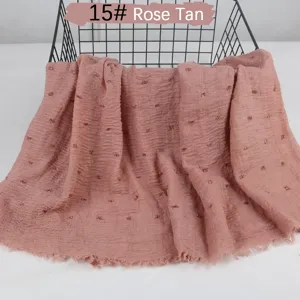 Lightweight breathable cotton linen crinkled scarf raw edge hijab shawl rose tan color