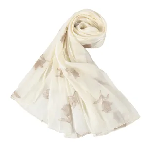 Elegant embroidered floral long scarf, soft island silk fabric, versatile sun protection shawl.