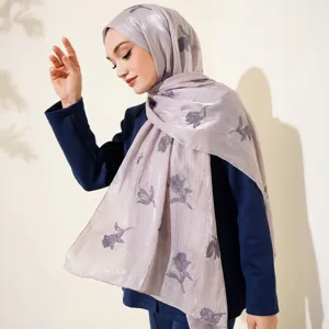 Women's Floral Embroidered Chiffon Long Scarf Elegant Lightweight Sun Protection Shawl Versatile Wrap Head Scarf