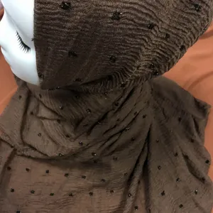 Solid Color Lightweight Breathable Cotton Linen Scarf Wrinkle Ball Tassel Fringe Hijab Malaysia Shawl For Women