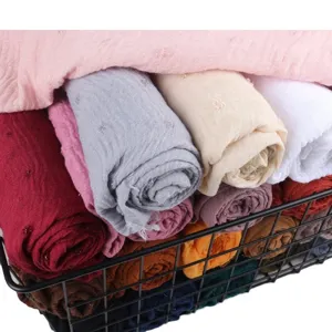 Solid color lightweight breathable cotton linen scarf wrinkled raw edge hijab shawl