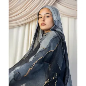 Modal cotton headscarf with marble digital print, soft and stylish scarf shawl for women.