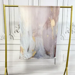 Modal cotton marble digital print scarf elegant abstract gold foil detail hanging shawl.