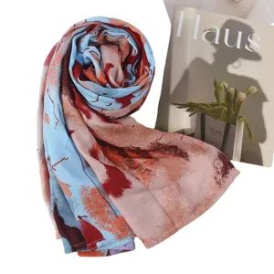 Modal cotton abstract marble print scarf fashionable ethnic shawl for women daily wear