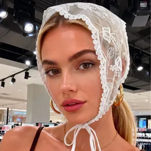 Lace Triangle Scarf Women Floral Embroidery Hair Kerchief Tie Back Headscarf Fashion Hair Accessory For Girls Vacation Party