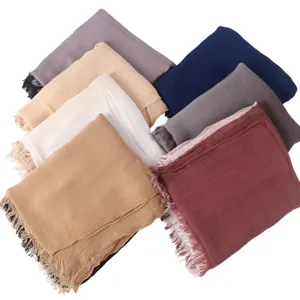 Donna sciarpa plissettata in cotone sfumato lungo scialle versatile con frange